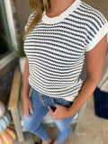 Blue Stripe Ribbed Trim Loose Fit Knitted Sweater