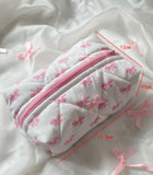 Pink Bow Knot Quilted Zipper Makeup Bag