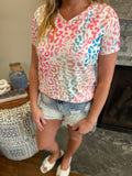 Colorful Leopard V Neck Top