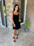 Black Velvet Mini Dress with Pockets