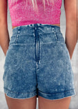 Blue Acid Wash Asymmetrical Teisted Denim Skort