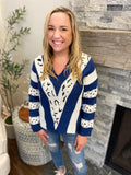 Navy Animal Print V Neck Sweater