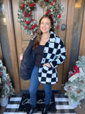 Black/White Checkered Fleece Collard Jacket