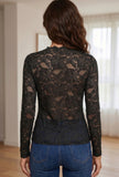 Black Elegant Stand Neck Lace Long Sleeve Top