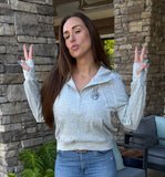 Light Grey SPOOKY BABES CLUB Graphic Half Zipped Cropped Sweatshirt with Pocket