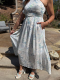 Sky Blue Floral Print Ruffled One Shoulder Maxi Dress