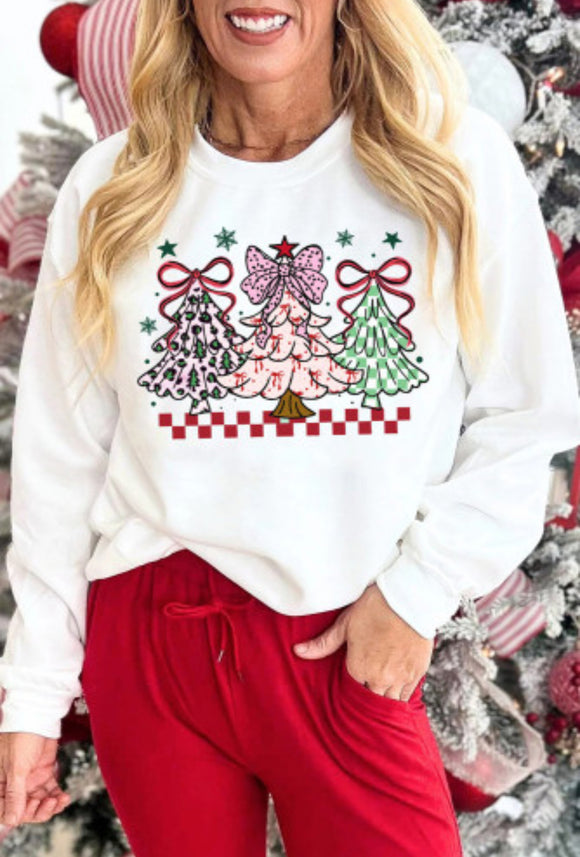 White Christmas Tree Graphic Customized Holiday Sweatshirt