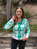 Kelly Green Checkered Heart Button Down Sweater