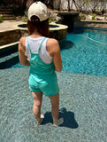 Teal Mineral Wash Spaghetti Straps Pocketed Romper