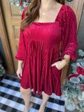 Red Velvet Babydoll Dress