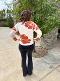 Burnt Orange Bold flower Wide Sleeve Sweater