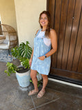 Retro Denim Floral Overall Mini Dress