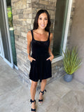 Black Velvet Mini Dress with Pockets