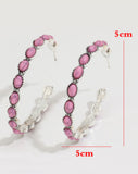 Pink Gem Inlay Retro C-shape Earrings