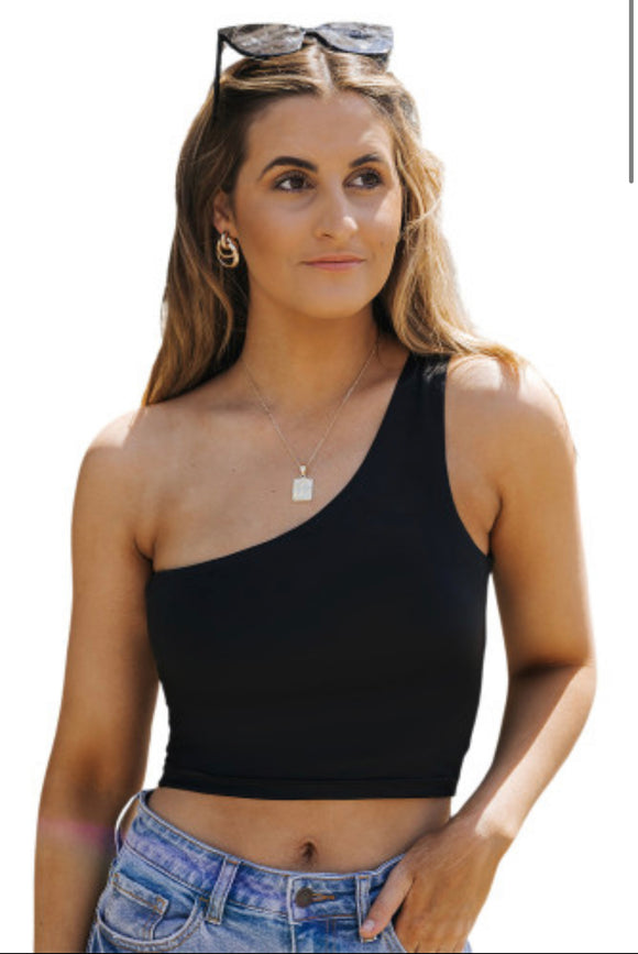 Black One Shoulder Crop Top