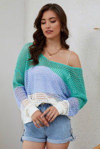 Aqua Colorblock Knit Knot Top