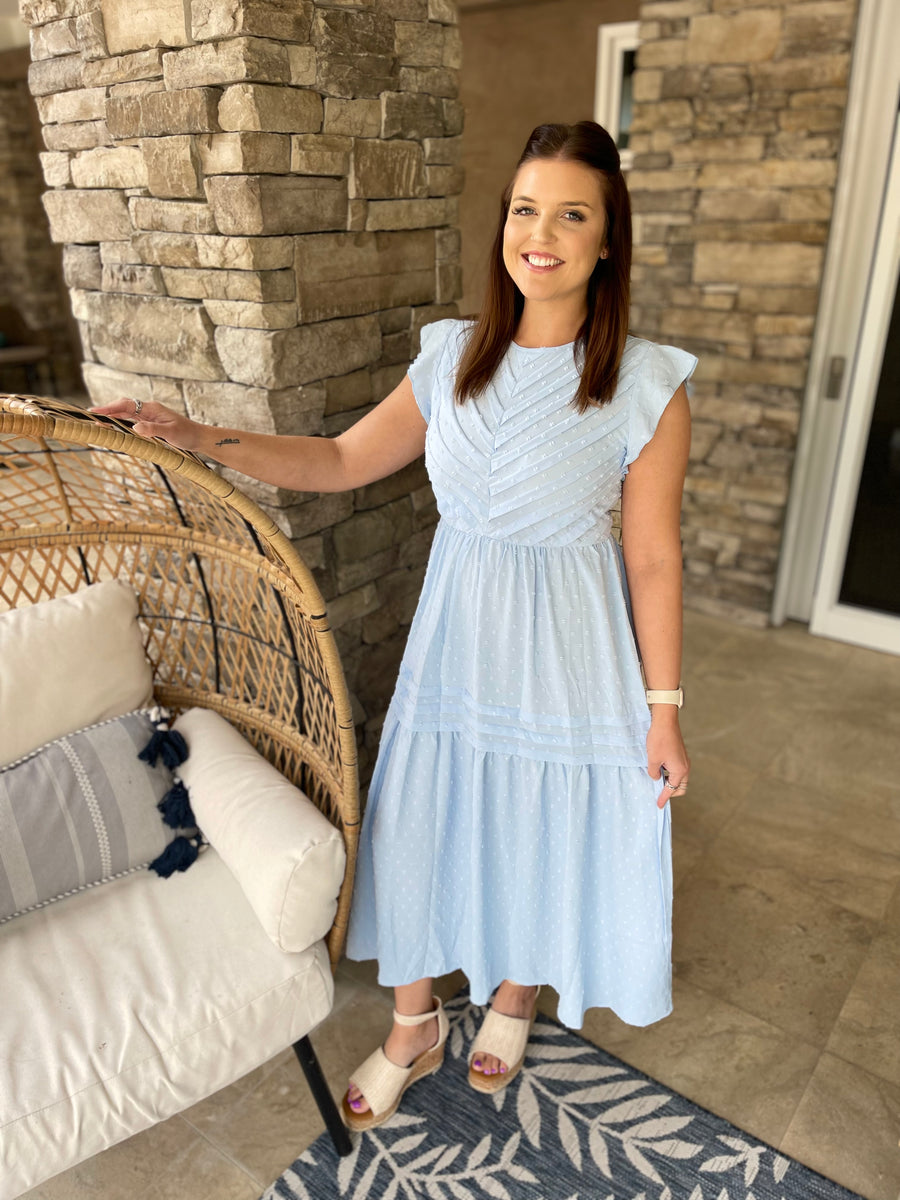 Light Blue Swiss Dot Dress – Caffeine and Chaos Boutique