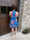 Blue Floral Sleeveless Mini Dress