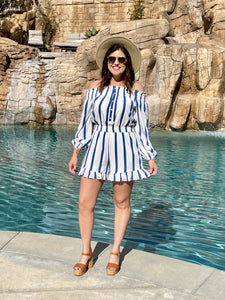 Blue/White Striped Romper