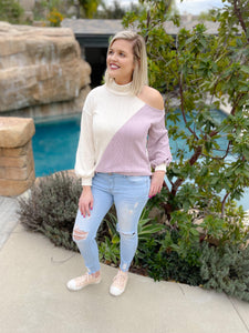 Lavender Open Shoulder Sweater