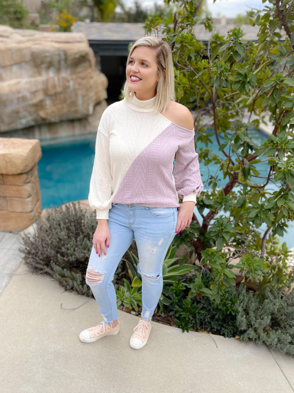 Lavender Open Shoulder Sweater