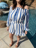 Blue/White Striped Romper